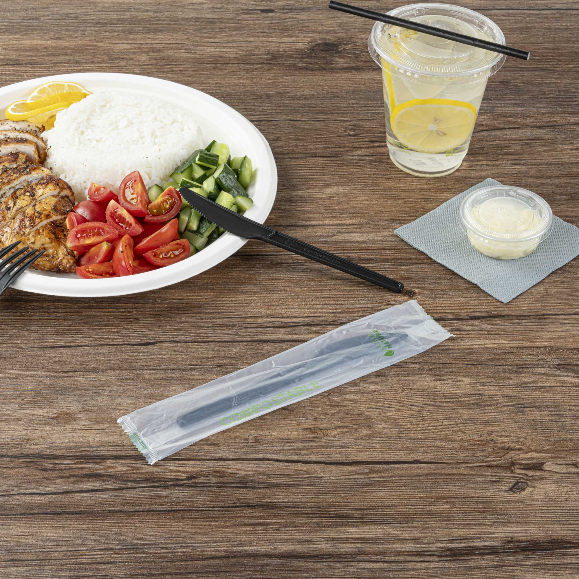 Basic Nature Black CPLA Plastic Knife - Compostable Wrapper, Heat ...