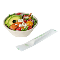 Basic Nature White CPLA Plastic Fork - Compostable Wrapper, Heat-Resistant - 6 1/2