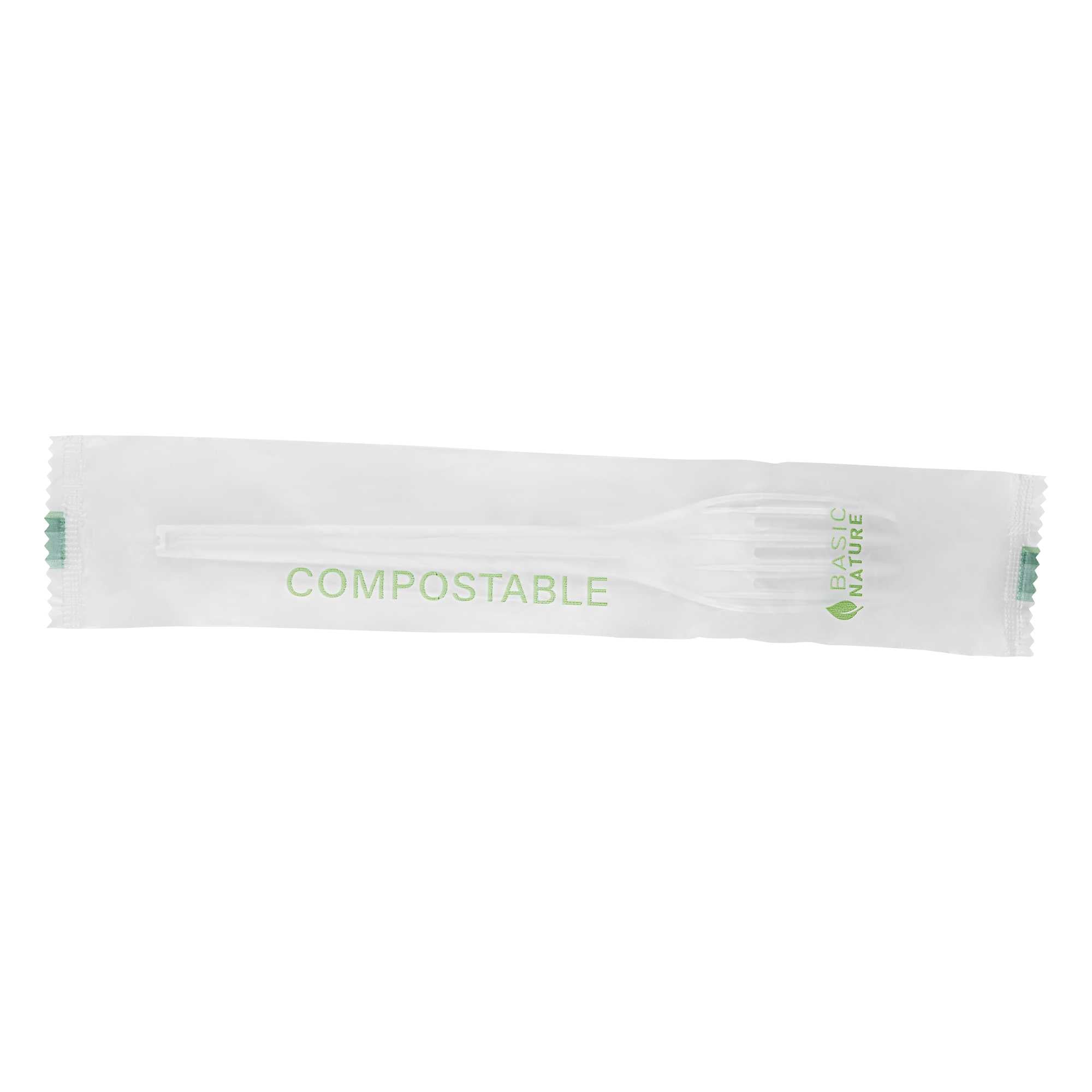 Basic Nature White CPLA Plastic Fork - Compostable Wrapper, Heat ...