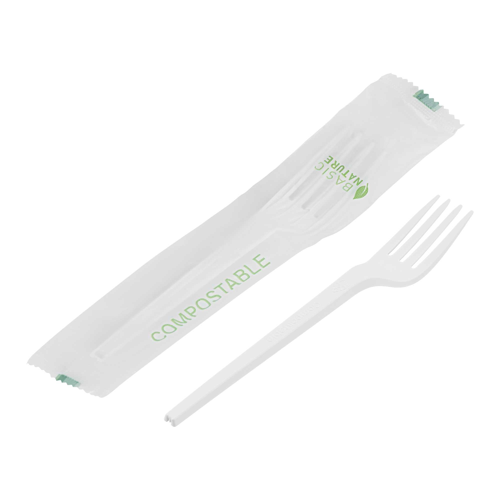 Basic Nature White CPLA Plastic Fork - Compostable Wrapper, Heat-Resistant - 6 1/2" - 2000 count box