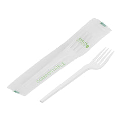 Basic Nature White CPLA Plastic Fork - Compostable Wrapper, Heat-Resistant - 6 1/2