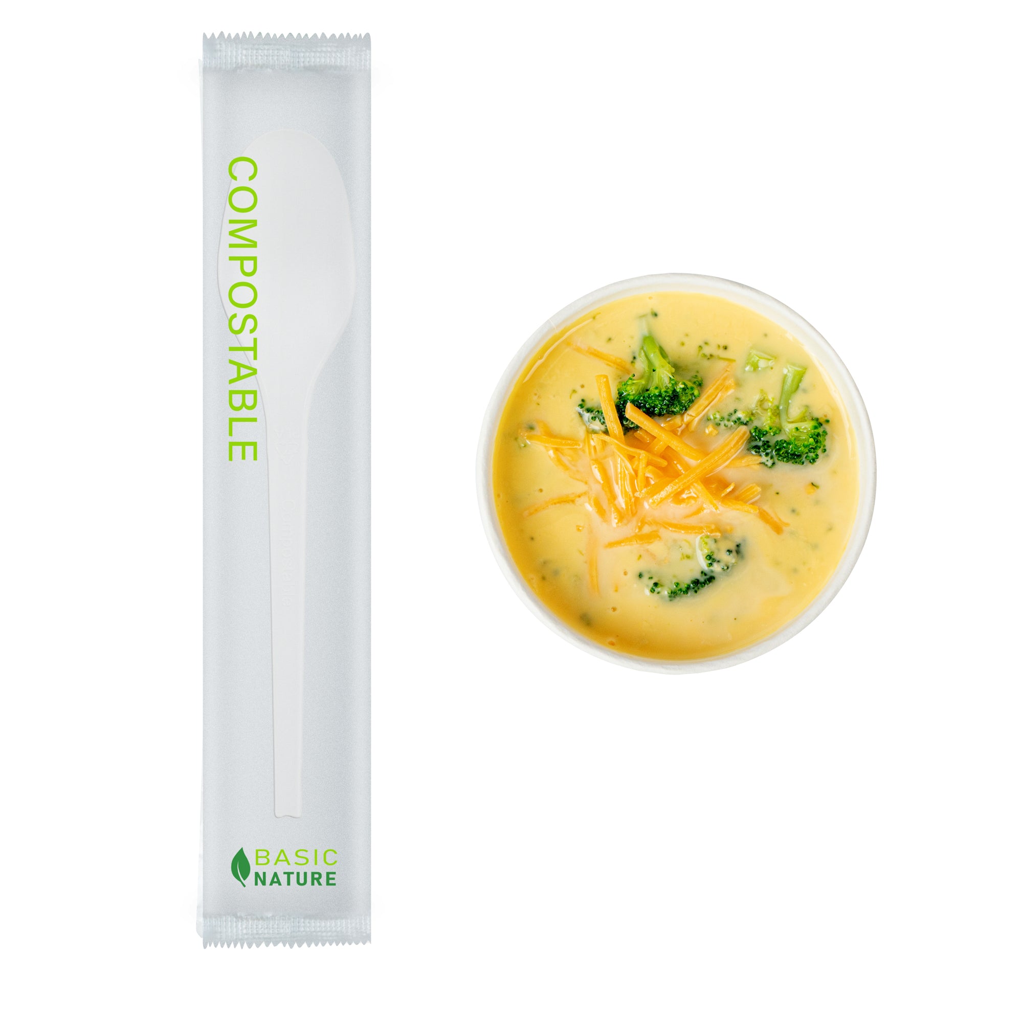 Basic Nature White CPLA Plastic Spoon - Compostable Wrapper, Heat ...