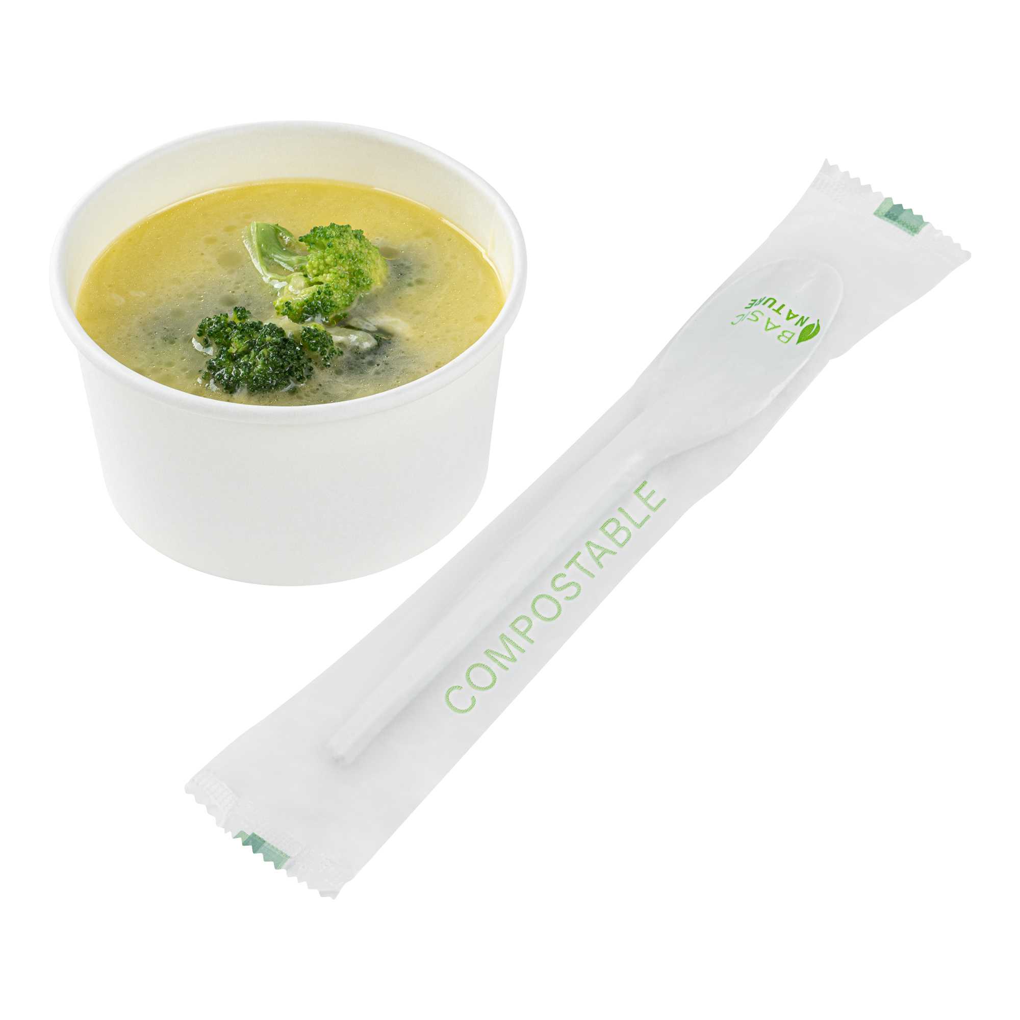Basic Nature White CPLA Plastic Spoon - Compostable Wrapper, Heat-Resistant - 6 1/2" - 2000 count box