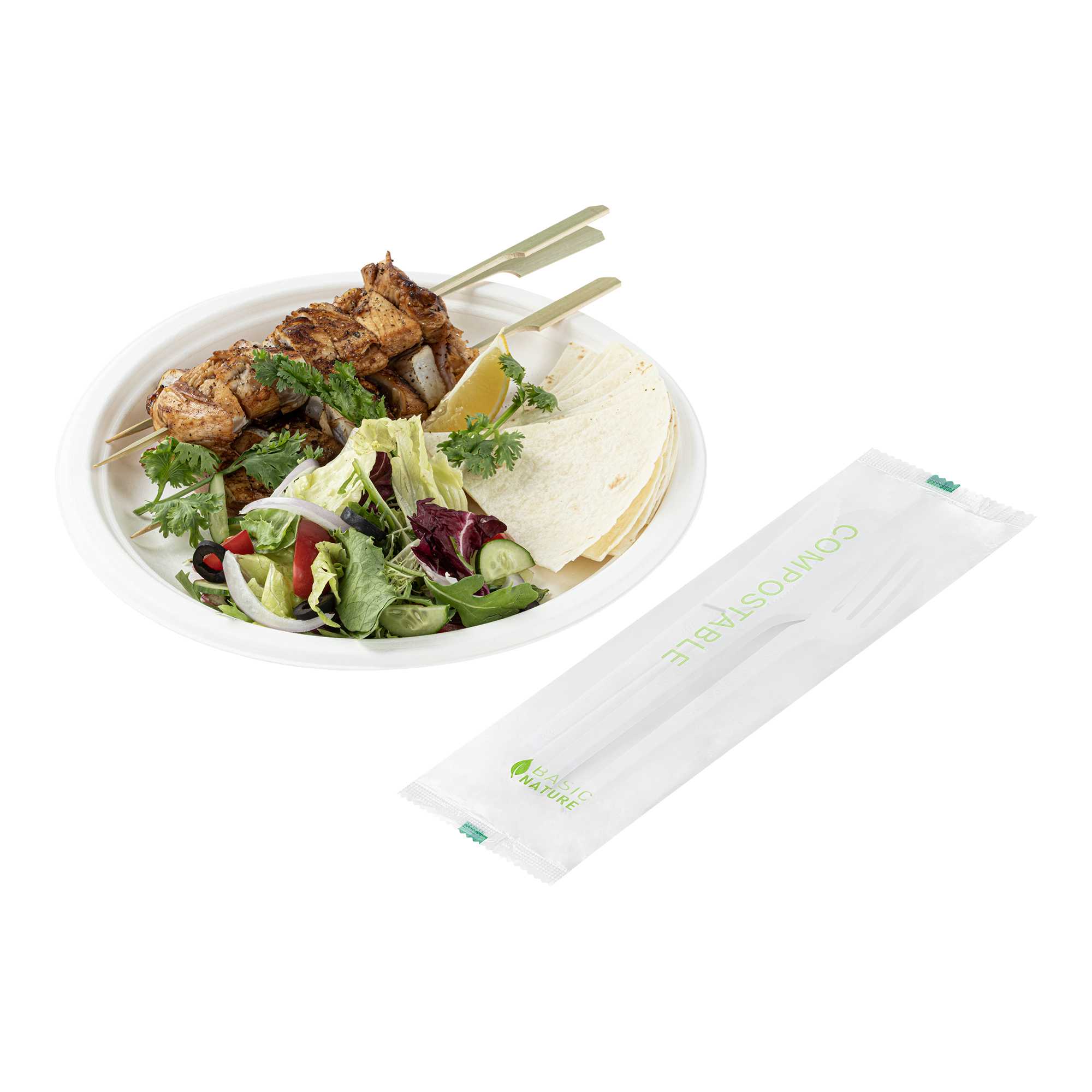 Basic Nature White CPLA Plastic Cutlery Set - Compostable Wrapper, Heat ...