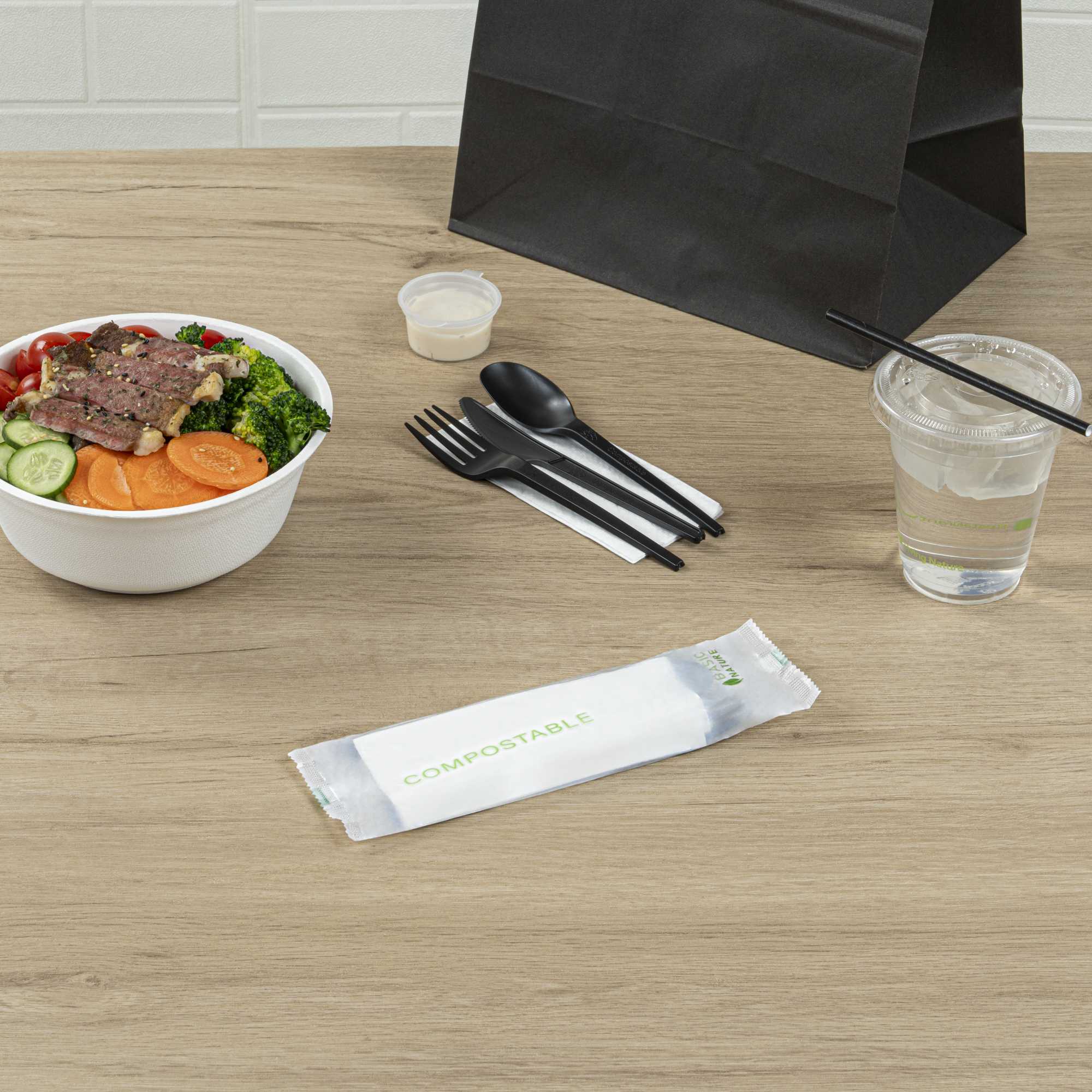 Basic Nature Black CPLA Plastic Cutlery Set - Compostable Wrapper ...
