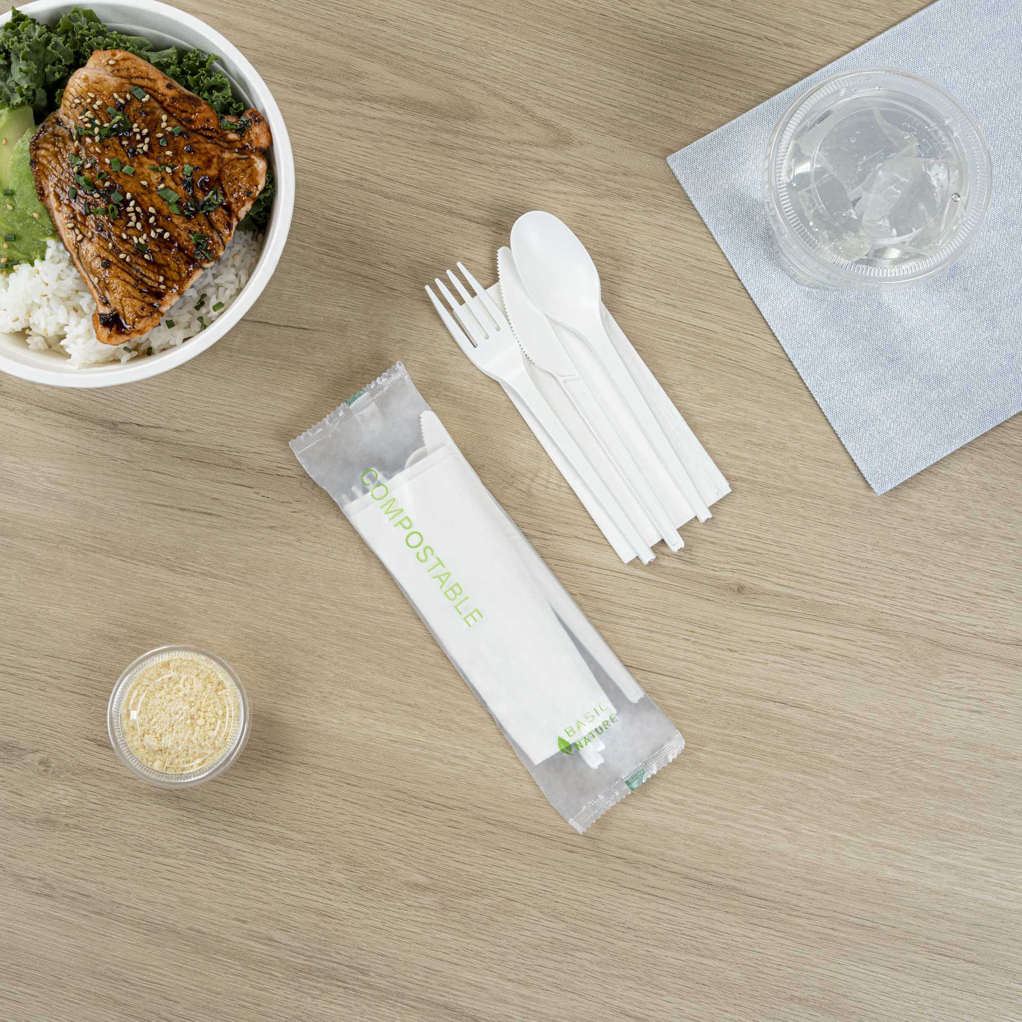 Basic Nature White CPLA Plastic Cutlery Set - Compostable Wrapper ...