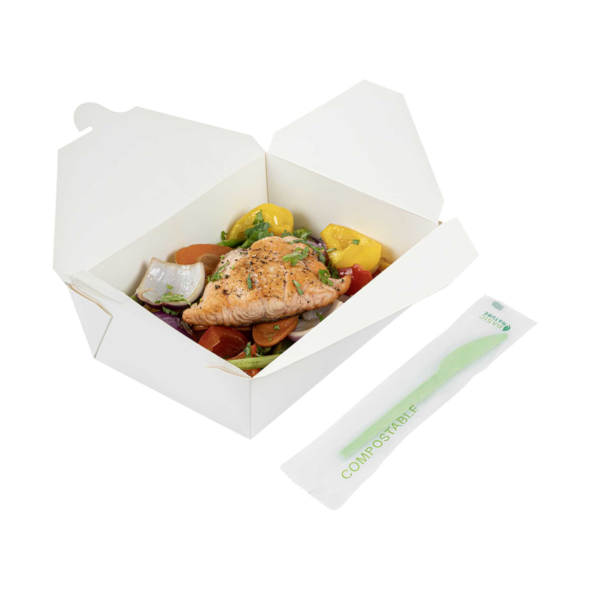 Basic Nature Green CPLA Plastic Knife - Compostable Wrapper, Heat-Resistant - 6 1/2" - 1000 count box