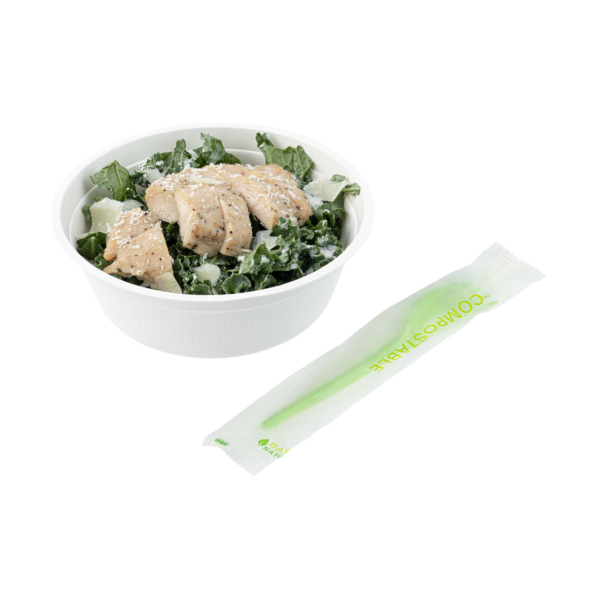 Basic Nature Green CPLA Plastic Fork - Compostable Wrapper, Heat-Resistant - 6 1/2" - 1000 count box