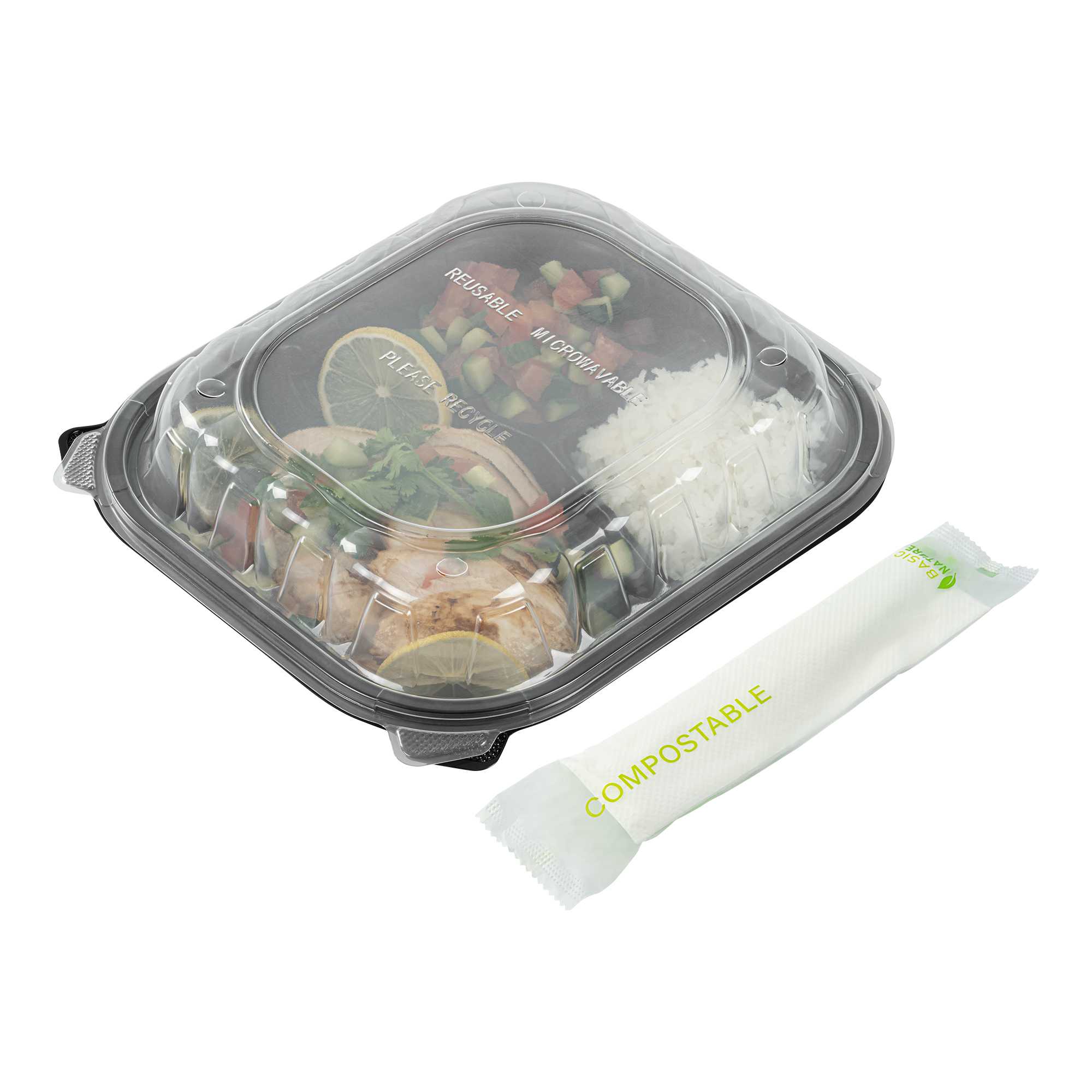 Basic Nature Green CPLA Plastic Cutlery Set - Compostable Wrapper, White Napkin, Heat-Resistant - 6 1/2" - 400 count box