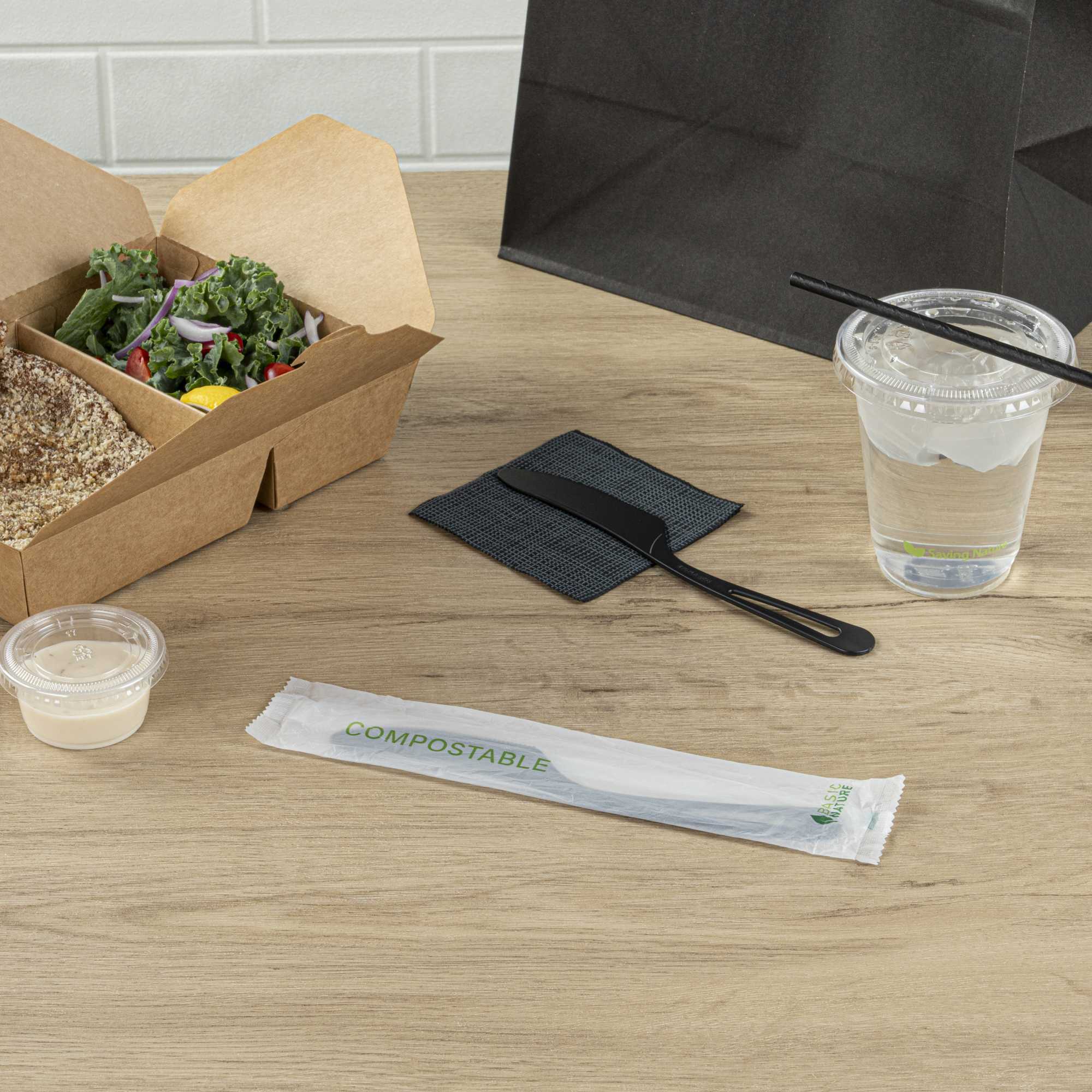 Basic Nature Black CPLA Plastic Knife - Compostable Wrapper, Heat ...