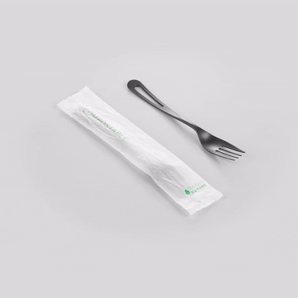Basic Nature Black CPLA Plastic Fork - Compostable Wrapper, Heat ...