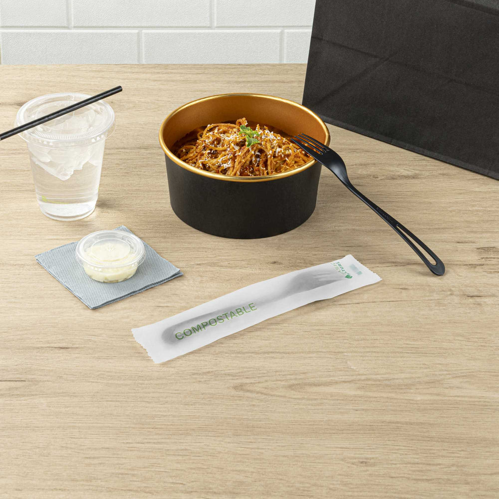Basic Nature Black CPLA Plastic Fork - Compostable Wrapper, Heat ...