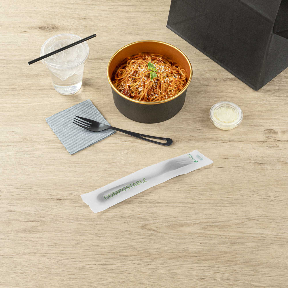 Basic Nature Black CPLA Plastic Fork - Compostable Wrapper, Heat ...