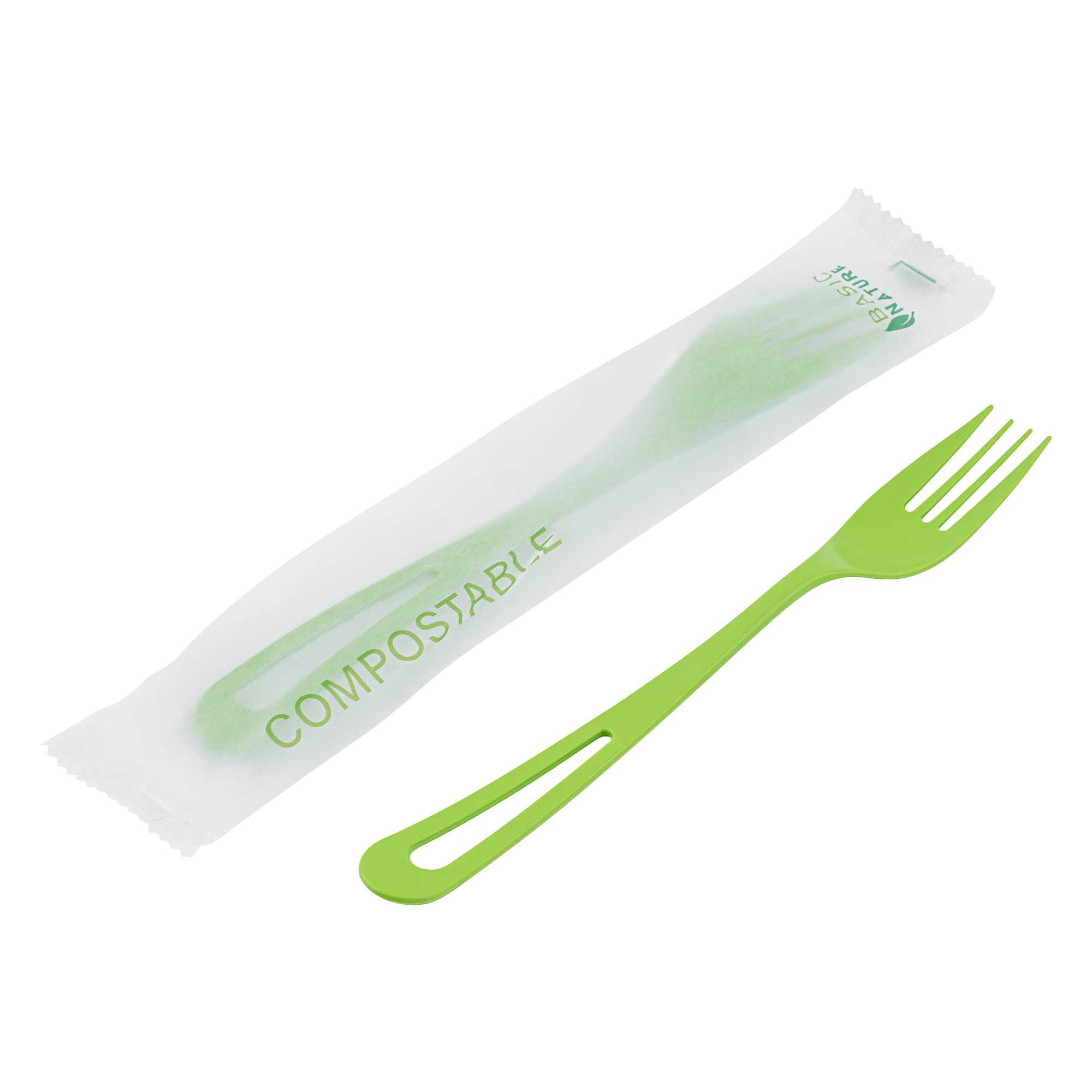 Basic Nature Green CPLA Plastic Fork - Compostable Wrapper, Heat ...