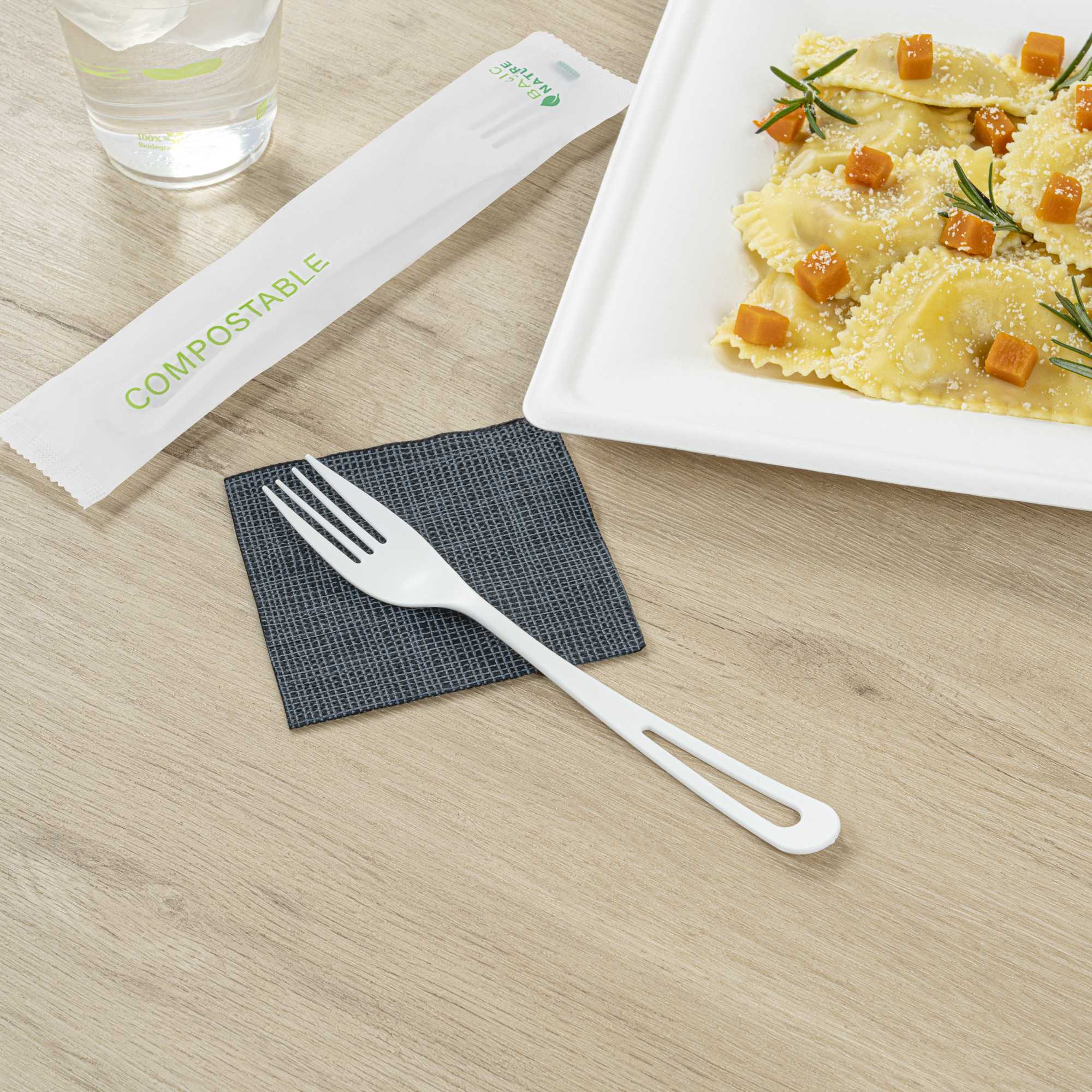 Basic Nature White CPLA Plastic Fork - Compostable Wrapper, Heat ...