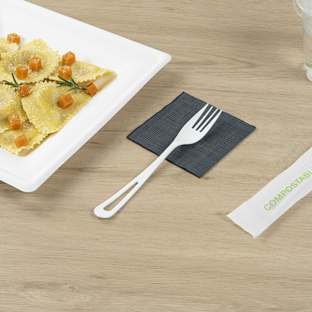 Basic Nature White CPLA Plastic Fork - Compostable Wrapper, Heat ...