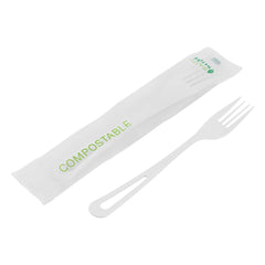 Basic Nature White CPLA Plastic Fork - Compostable Wrapper, Heat-Resistant - 7 1/2