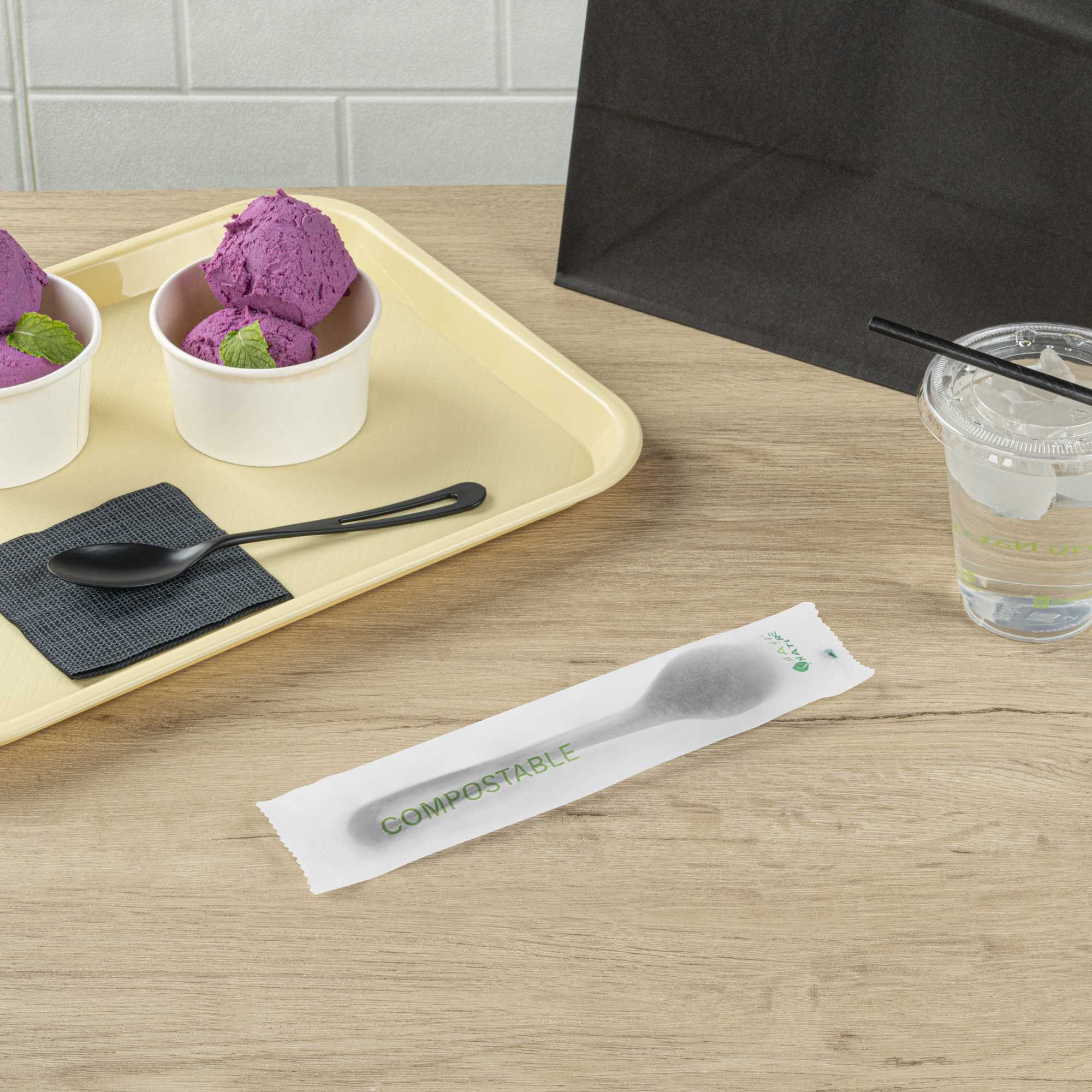 Basic Nature Black CPLA Plastic Spoon - Compostable Wrapper, Heat ...