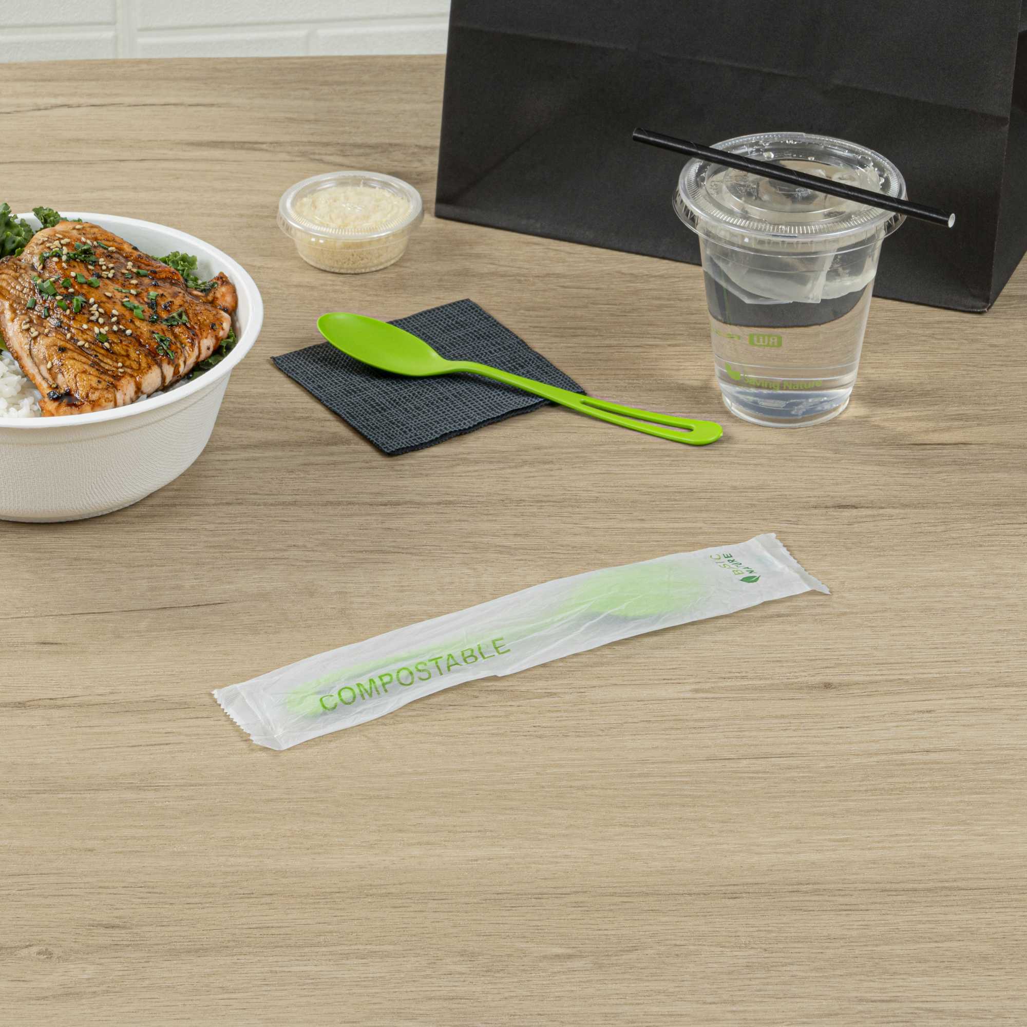Basic Nature Green CPLA Plastic Spoon - Compostable Wrapper, Heat ...