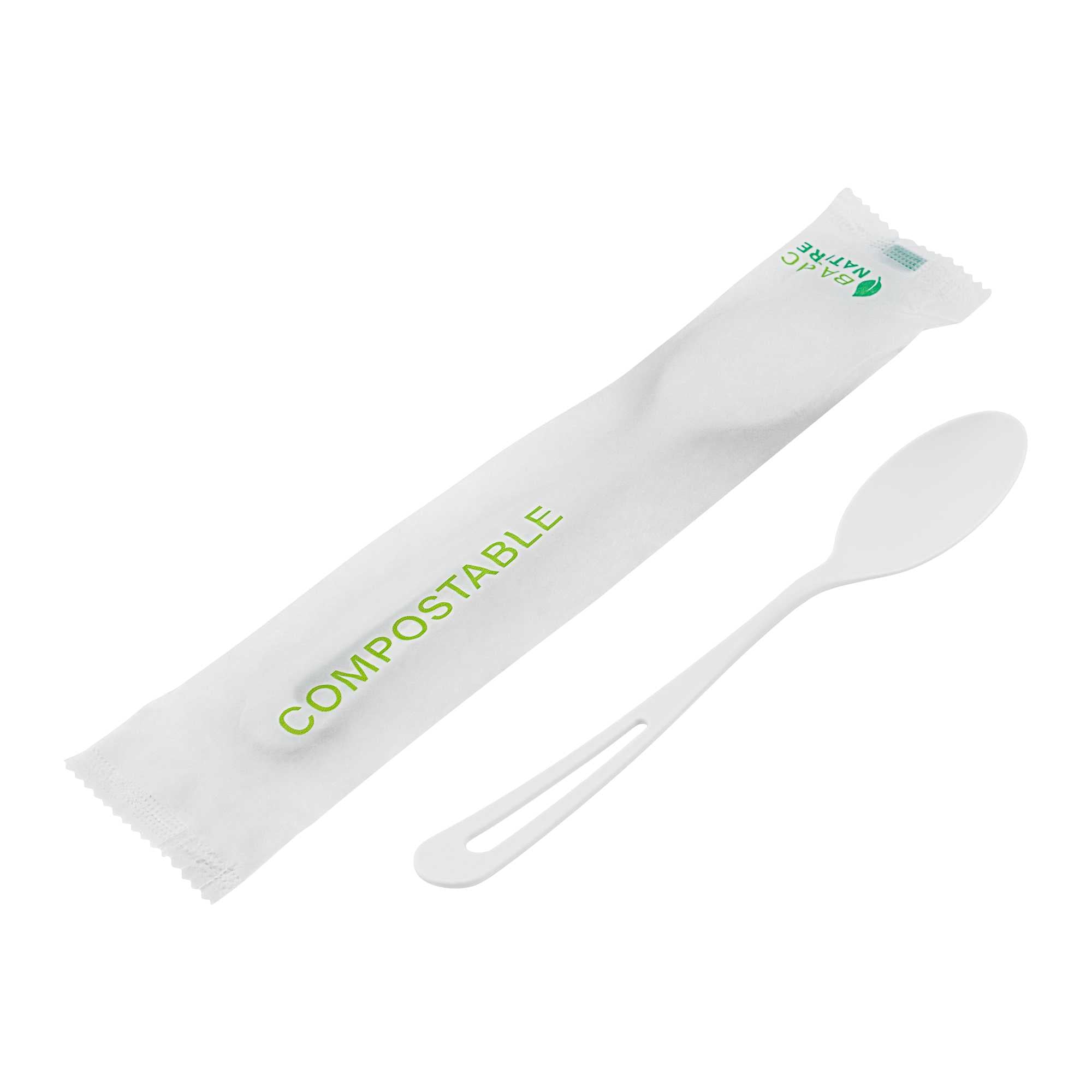 Basic Nature White CPLA Plastic Spoon - Compostable Wrapper, Heat-Resistant - 7 1/2" - 500 count box