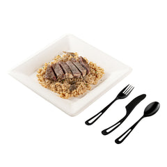 Basic Nature Black CPLA Plastic Cutlery Set - Compostable Wrapper, Heat-Resistant - 7 1/2