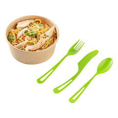 Basic Nature Green CPLA Plastic Cutlery Set - Compostable Wrapper, Heat-Resistant - 7 1/2