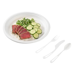 Basic Nature White CPLA Plastic Cutlery Set - Compostable Wrapper, Heat-Resistant - 7 1/2