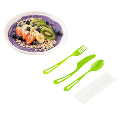 Basic Nature Green CPLA Plastic Cutlery Set - Compostable Wrapper, White Napkin, Heat-Resistant - 7 1/2