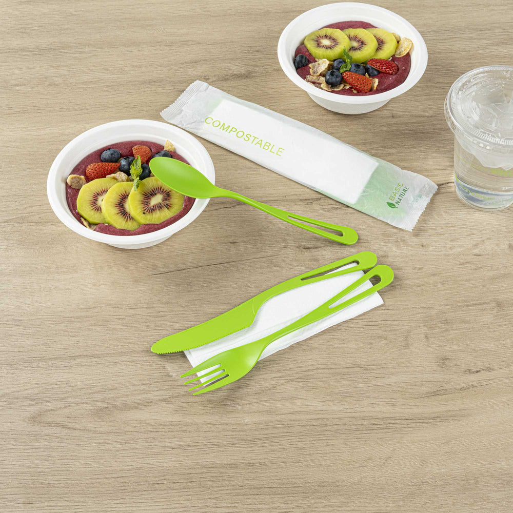 Basic Nature Green CPLA Plastic Cutlery Set - Compostable Wrapper ...
