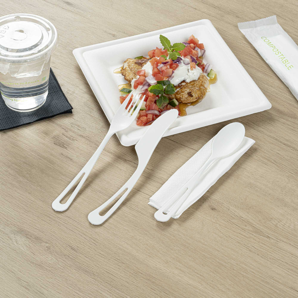 Basic Nature White CPLA Plastic Cutlery Set - Compostable Wrapper ...