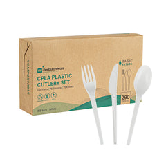 Basic Nature White CPLA Plastic Cutlery Set - Heat-Resistant, Compostable - 6 1/2