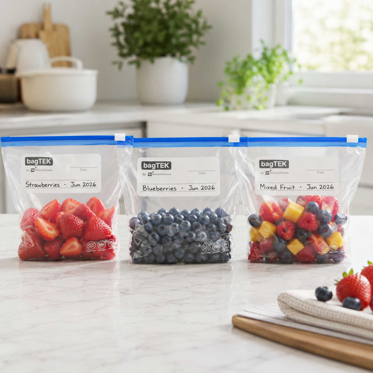 Bag Tek Pint Size Clear Plastic Slider Freezer Bag - Expandable Bottom, Write-On Label, BPA-Free - 6 1/2" x 1 1/4" x 6" - 1000 count box