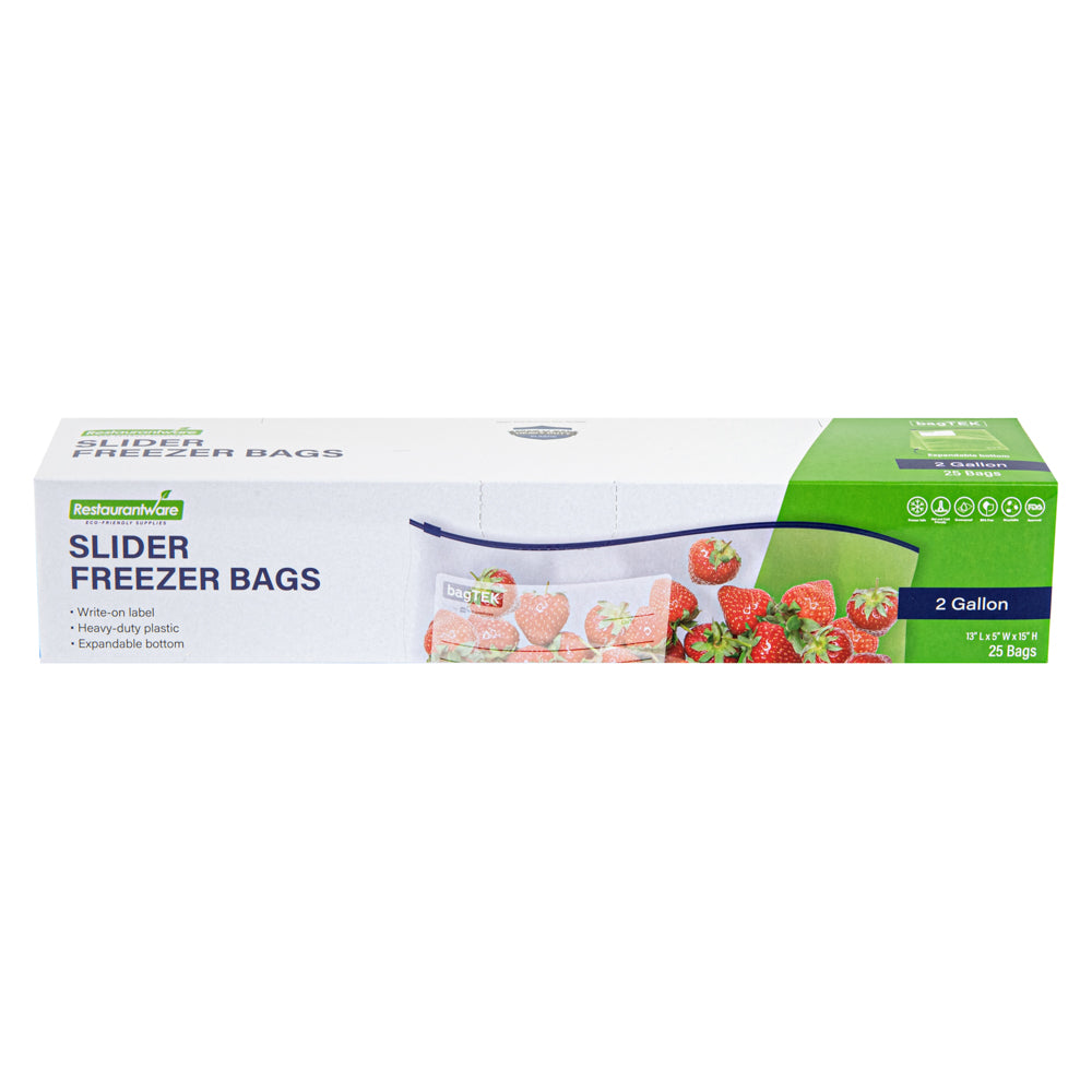 Bag Tek 2 gal Clear Plastic Slider Freezer Bag - Expandable Bottom, Write-On Label, BPA-Free - 13" x 5" x 15" - 25 count box