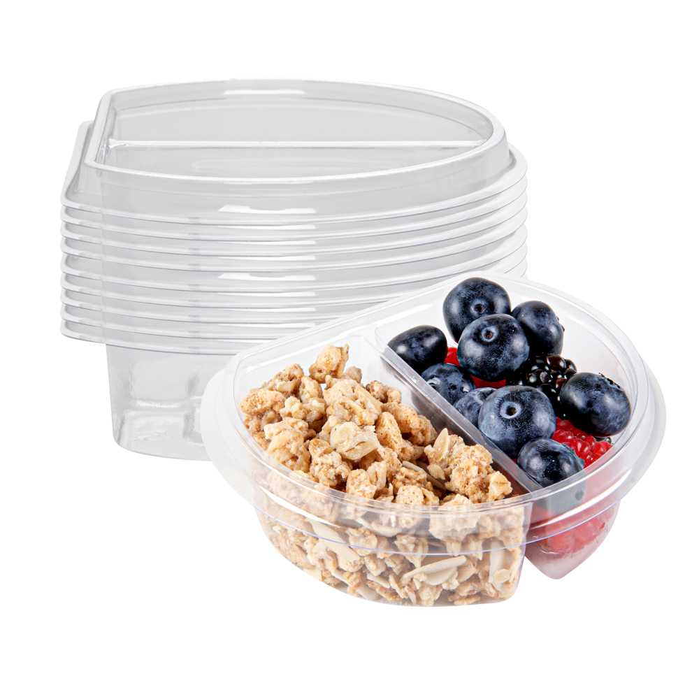 Tamper Tek 4 oz Clear Plastic Insert - Fits 11 oz Parfait Cup, 2 Compartments - 3 3/4" x 3 1/4" x 1 1/4" - 2000 count box