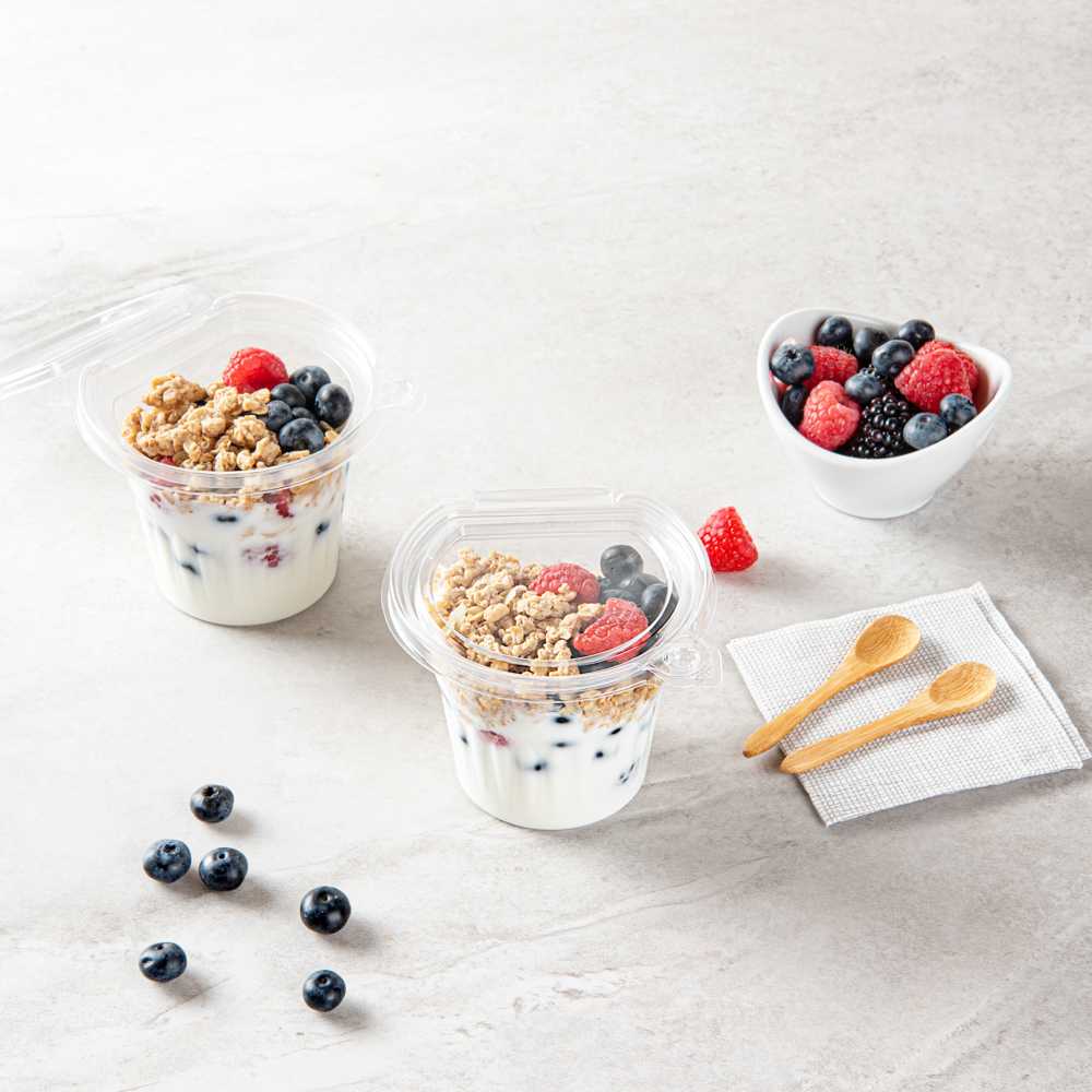 Tamper Tek 11 oz Clear Plastic Parfait Cup - with Lid, Tamper-Evident - 4 1/4" x 4 1/4" x 3 1/2" - 100 count box