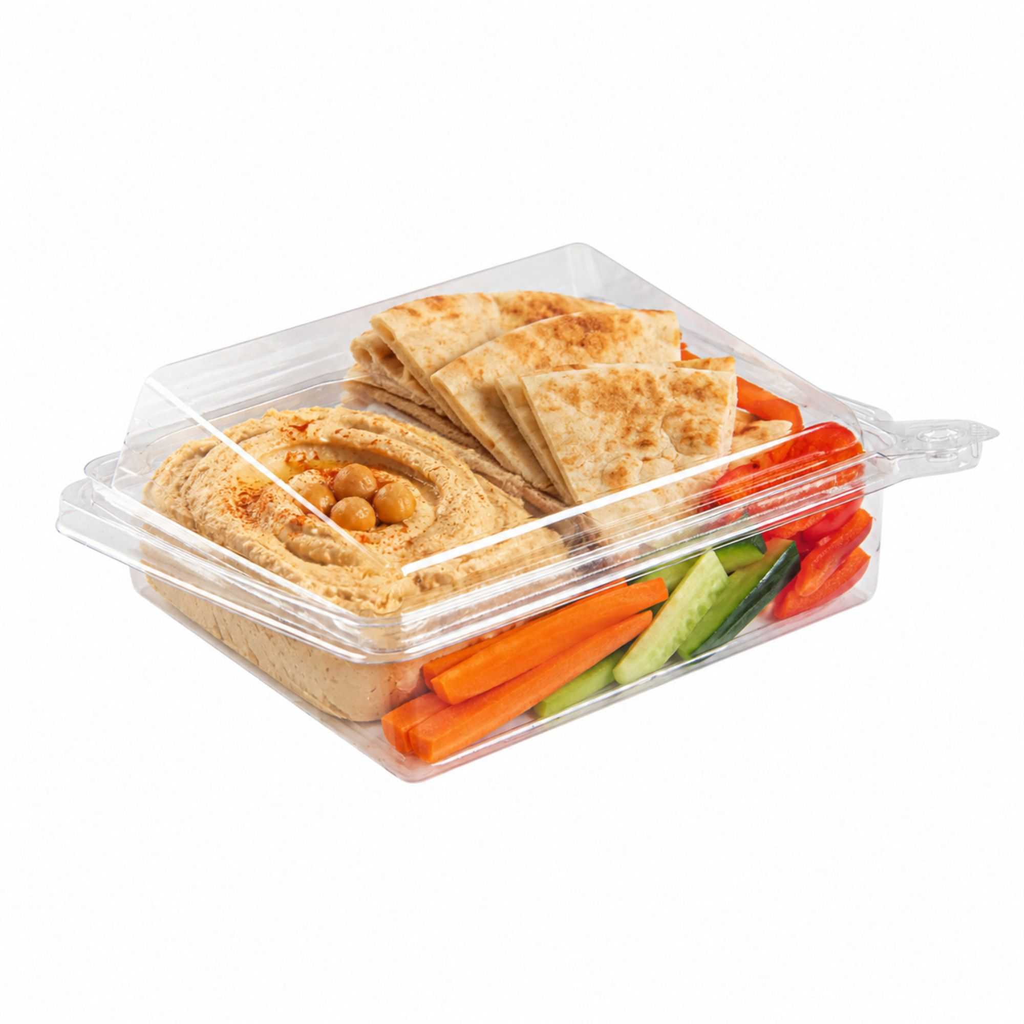 Tamper Tek Rectangle Clear Plastic Sandwich / Pinwheel Container - with Lid, Tamper-Evident - 6 3/4" x 5 3/4" x 1 3/4" - 100 count box