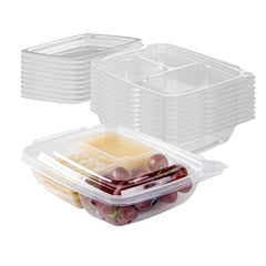 Tamper Tek 11 oz Rectangle Clear Plastic Container - with Lid, Tamper-Evident, 3 Compartments - 7