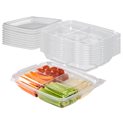 Tamper Tek 13 oz Rectangle Clear Plastic Container - with Lid, Tamper-Evident, 4 Compartments - 7