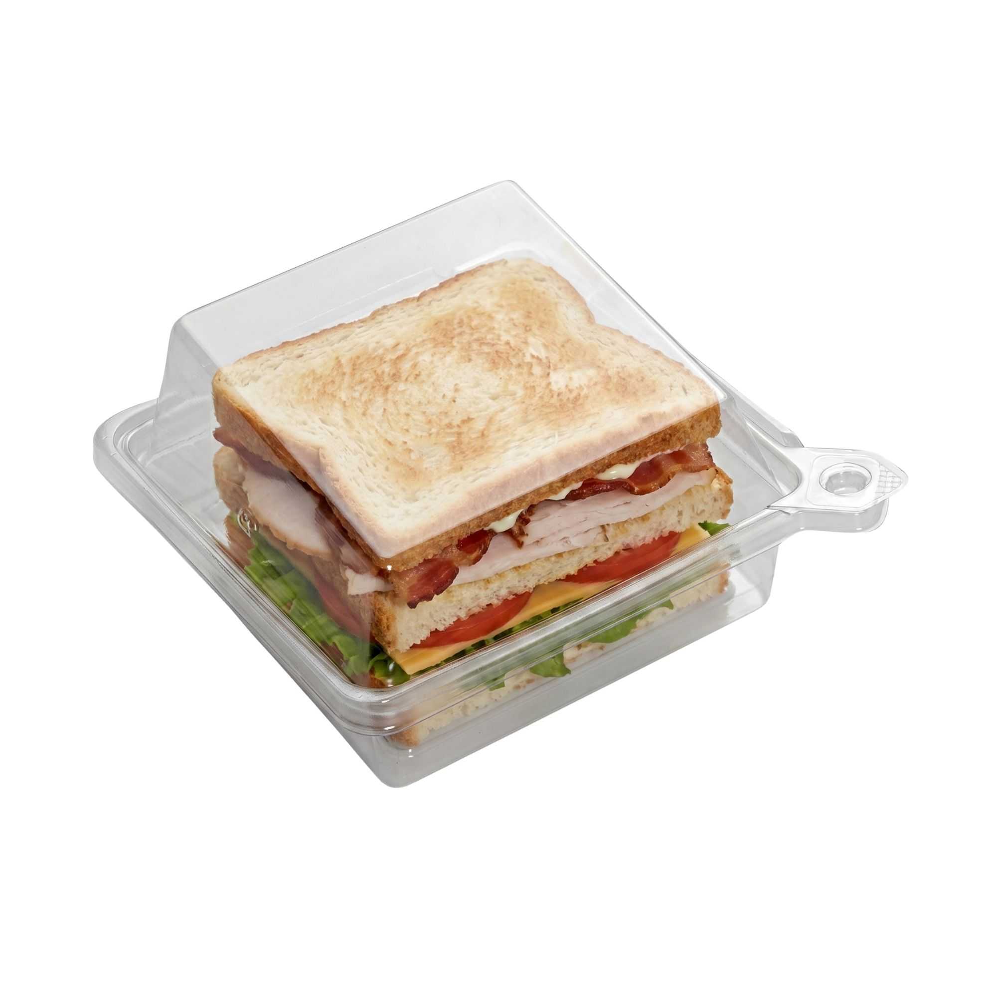 Tamper Tek Square Clear Plastic Sandwich Container - with Lid, Tamper-Evident - 5 3/4" x 5 1/2" x 2 1/2" - 100 count box