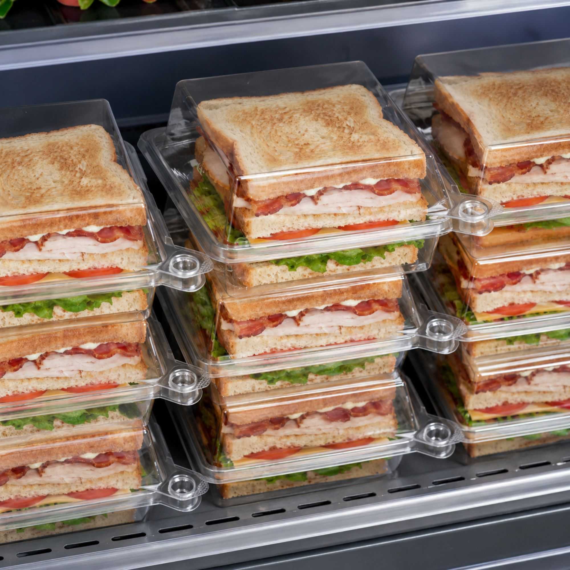 Tamper Tek Square Clear Plastic Sandwich Container - with Lid, Tamper-Evident - 5 3/4" x 5 1/2" x 2 1/2" - 100 count box