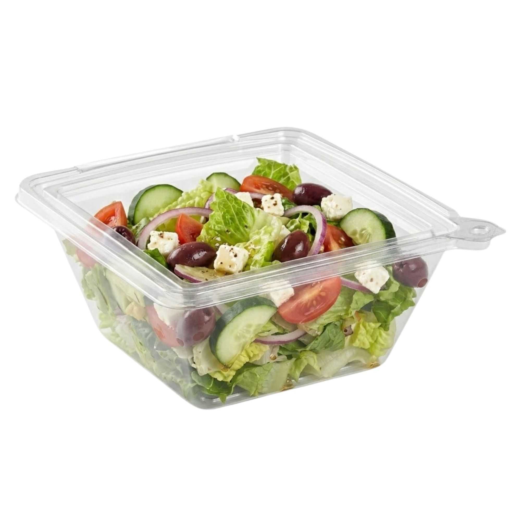 Tamper Tek 48 oz Square Clear Plastic Salad Bowl - with Lid, Tamper-Evident - 7 1/2" x 7 1/4" x 3 1/4" - 100 count box