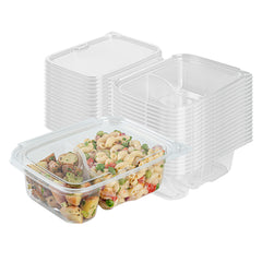 Tamper Tek 24 oz Rectangle Clear Plastic Container - with Lid, Tamper-Evident, 2 Compartments - 7 1/4