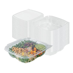 Tamper Tek 48 oz Rectangle Clear Plastic Salad Container - with Lid, Tamper-Evident - 8 3/4