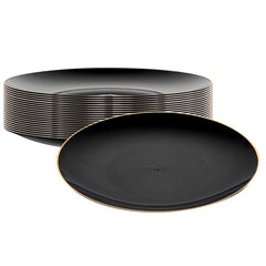 Moderna Round Black Plastic Gold-Rimmed Plate - 7