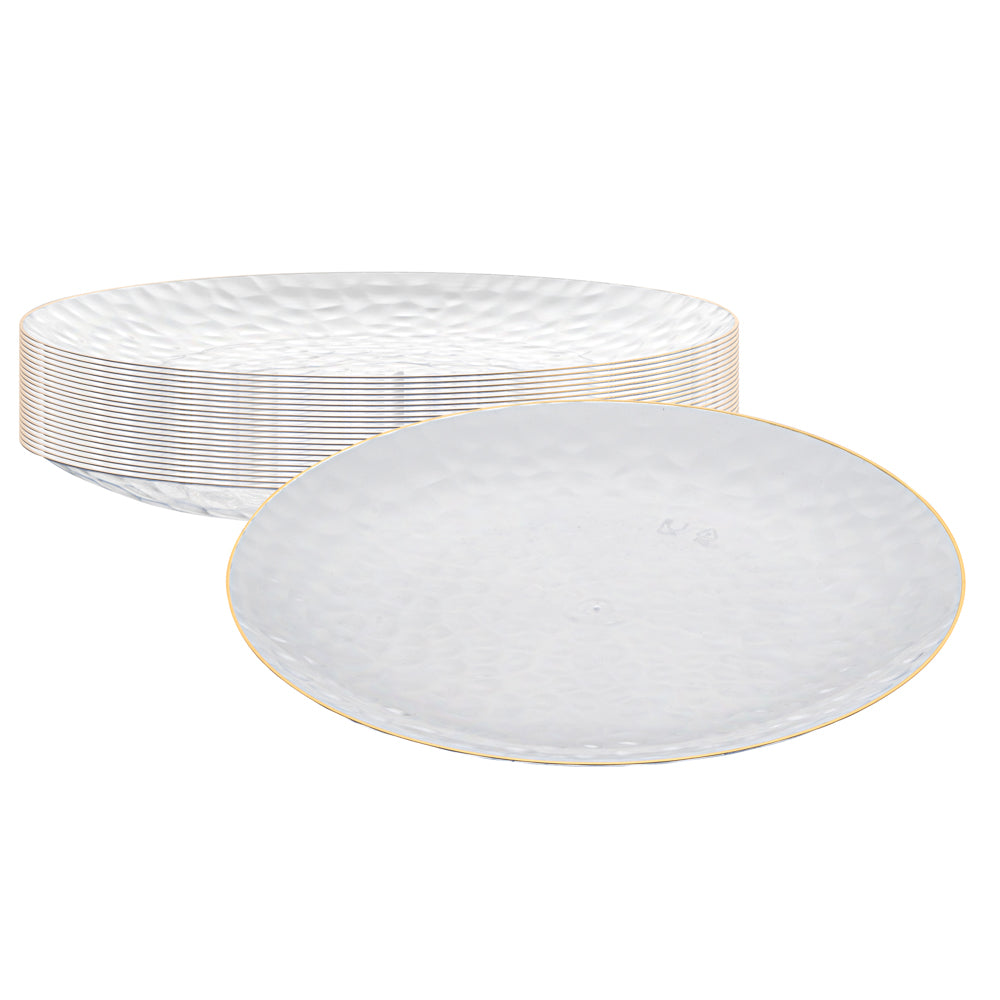Moderna Round Clear Plastic Gold-Rimmed Plate - Hammered - 10" x 10" x ...