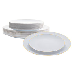 Moderna Round White Plastic Gold-Rimmed Plate - Includes 7