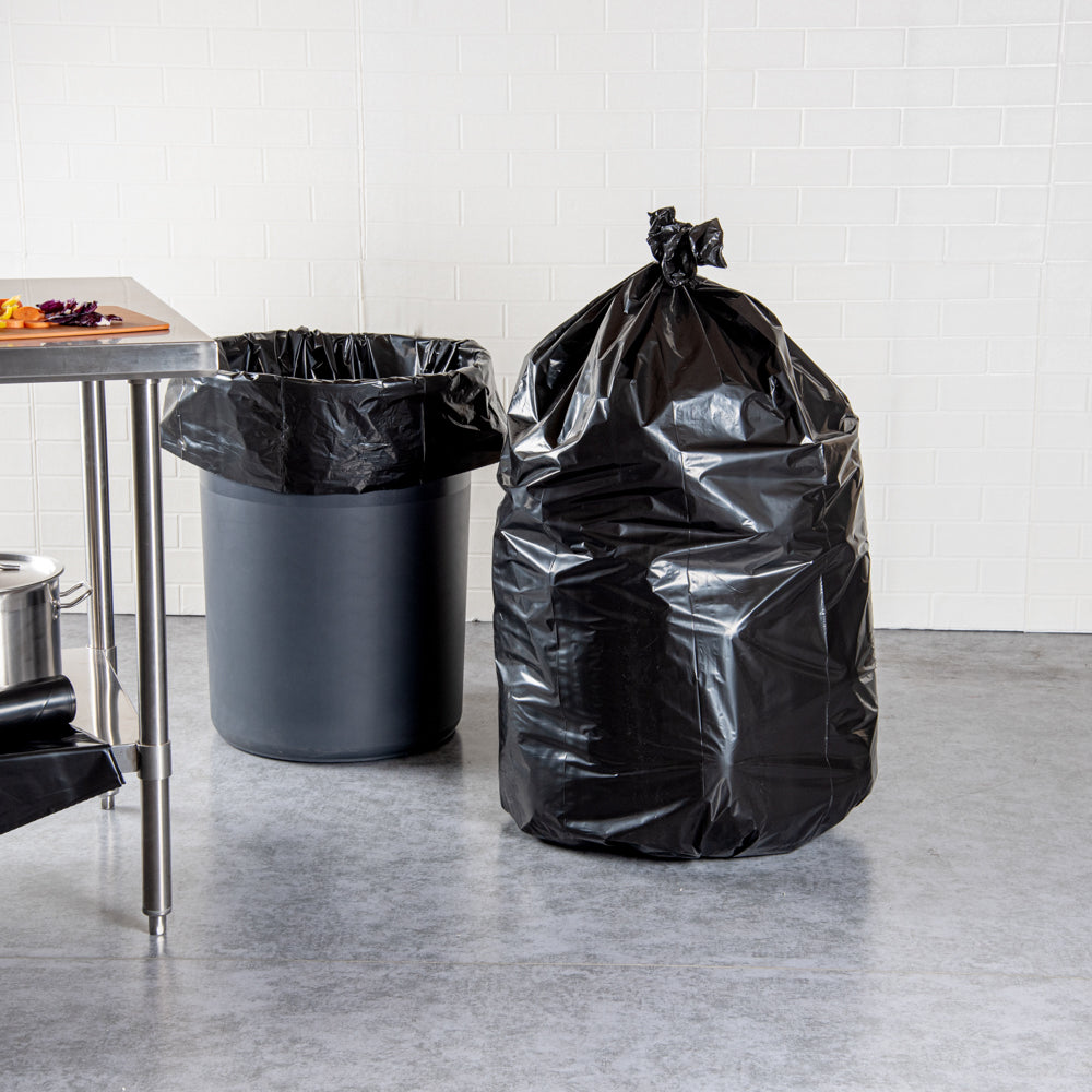 RW Clean 55 gal Black Plastic Trash Can Liner - Heavy-Duty, 1.5 mil - 100 count box