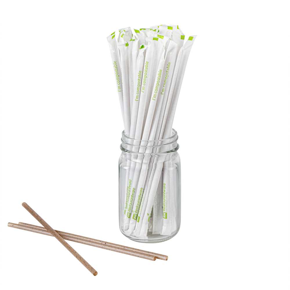 Basic Nature Brown PLA Plastic / Coffee Ground Straw - Wrapped, Compostable - 8 1/4" - 4000 count box