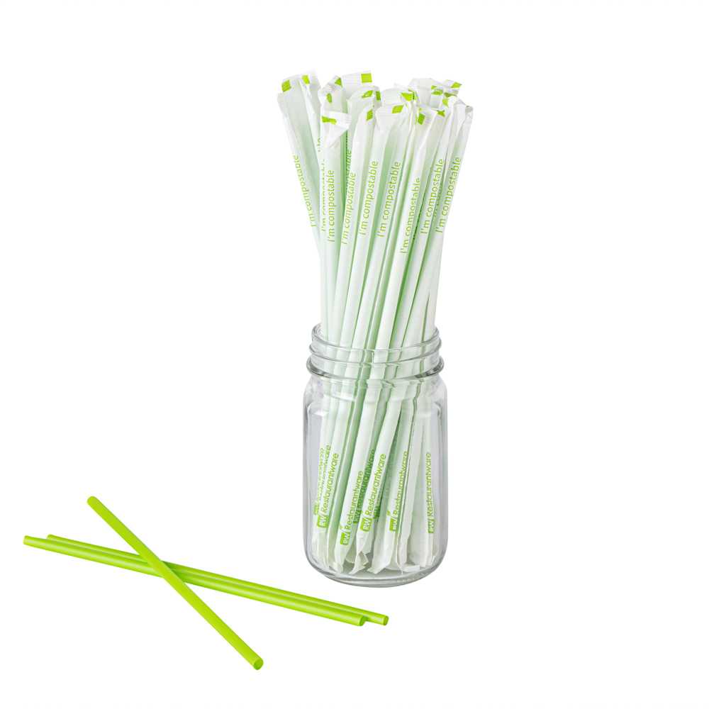 Basic Nature Green PLA / PBAT Plastic Straw - Wrapped, Compostable - 8 1/4" - 4000 count box