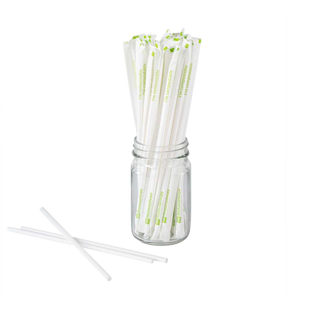 Basic Nature White PLA / PBAT Plastic Straw - Wrapped, Compostable - 8 1/4" - 4000 count box